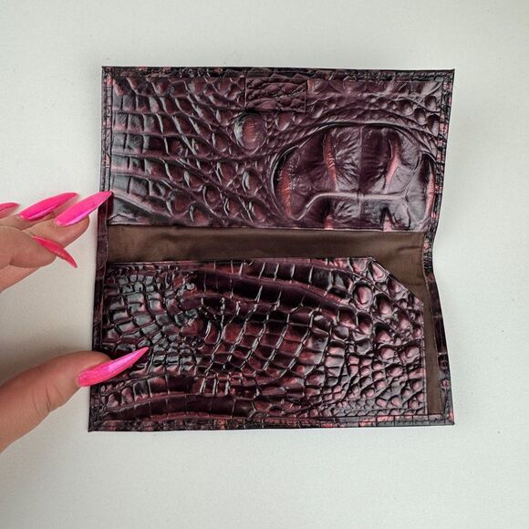 Brahmin Cordelia Trifold Wallet Checkbook in Fig Jam Croc Embossed Leather NEW - Picture 7 of 13